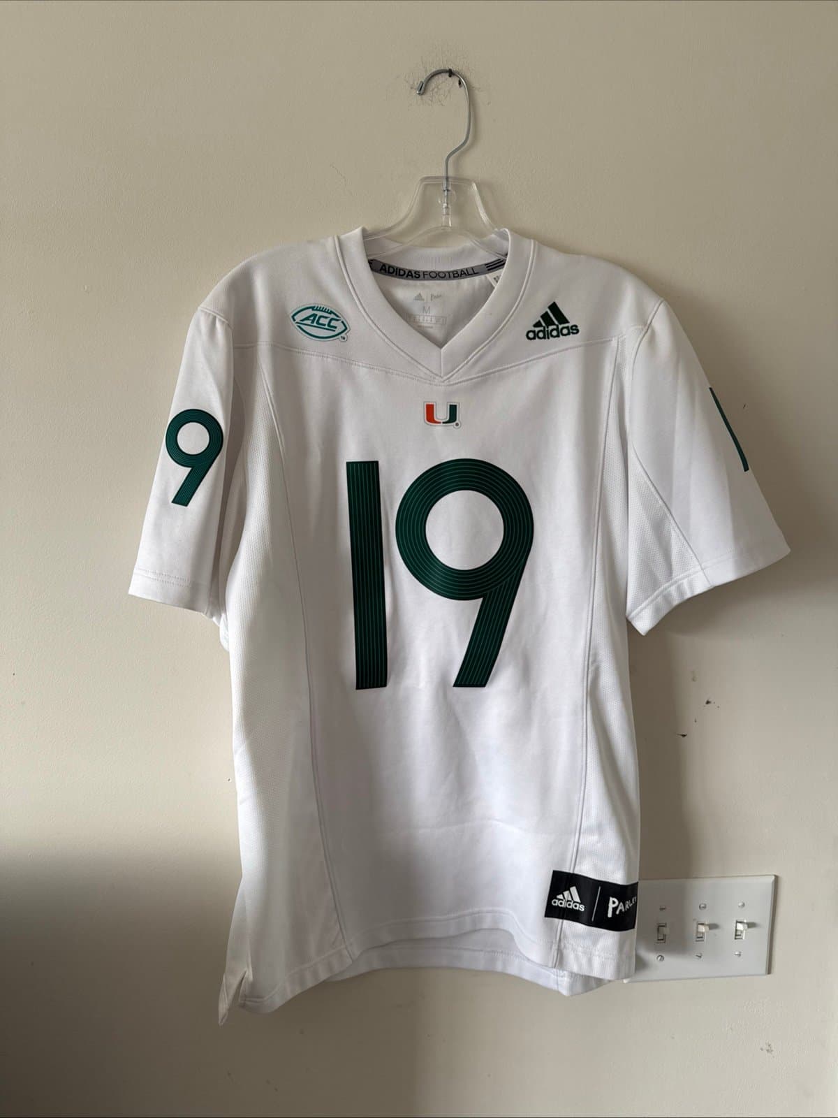 Men’s Adidas Parley University of Miami Hurricanes #19 Football Jersey Sz M RARE - Image 1