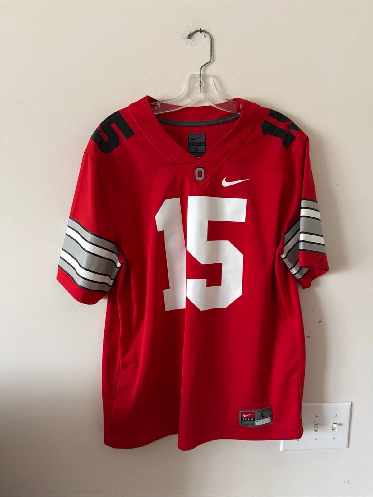 Men’s Nike Ezekiel Elliott #15 Ohio State Buckeyes Game Jersey Sz L - Red RARE - Image 1