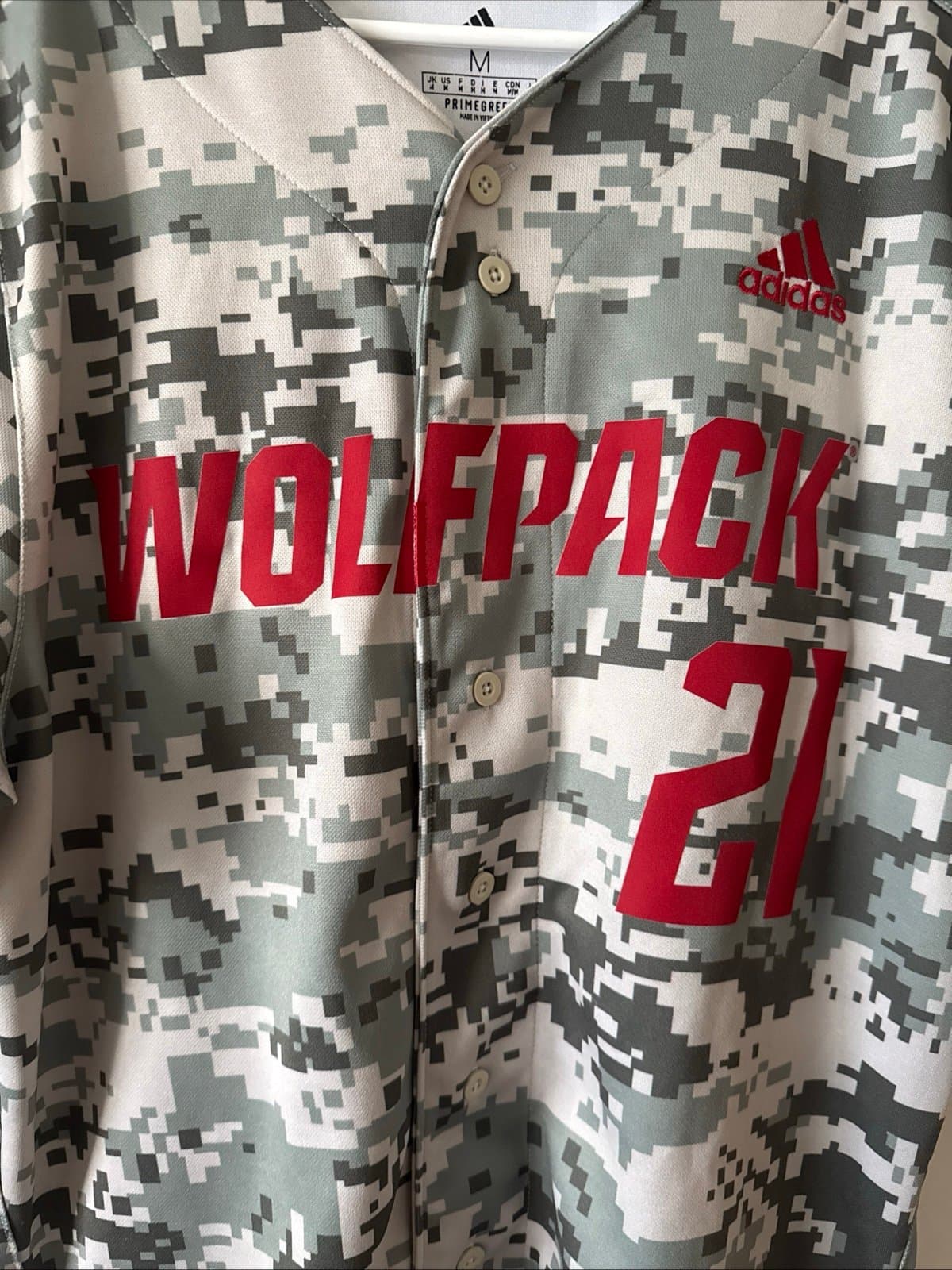 Men's adidas NC State Wolfpack #21 Replica Baseball NCAA Jersey Sz M - Camo RARE - Thumbnail 2