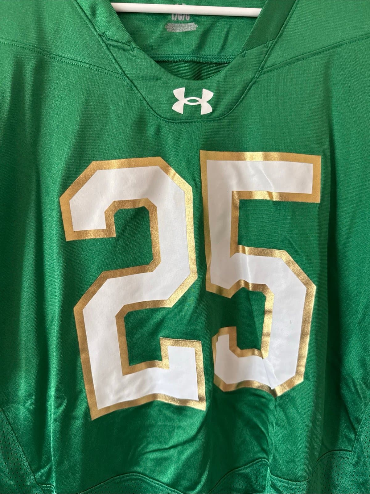 Men’s Under Armour Notre Dame Fighting Irish #25 Jersey SZ L - Green RARE - Thumbnail 2
