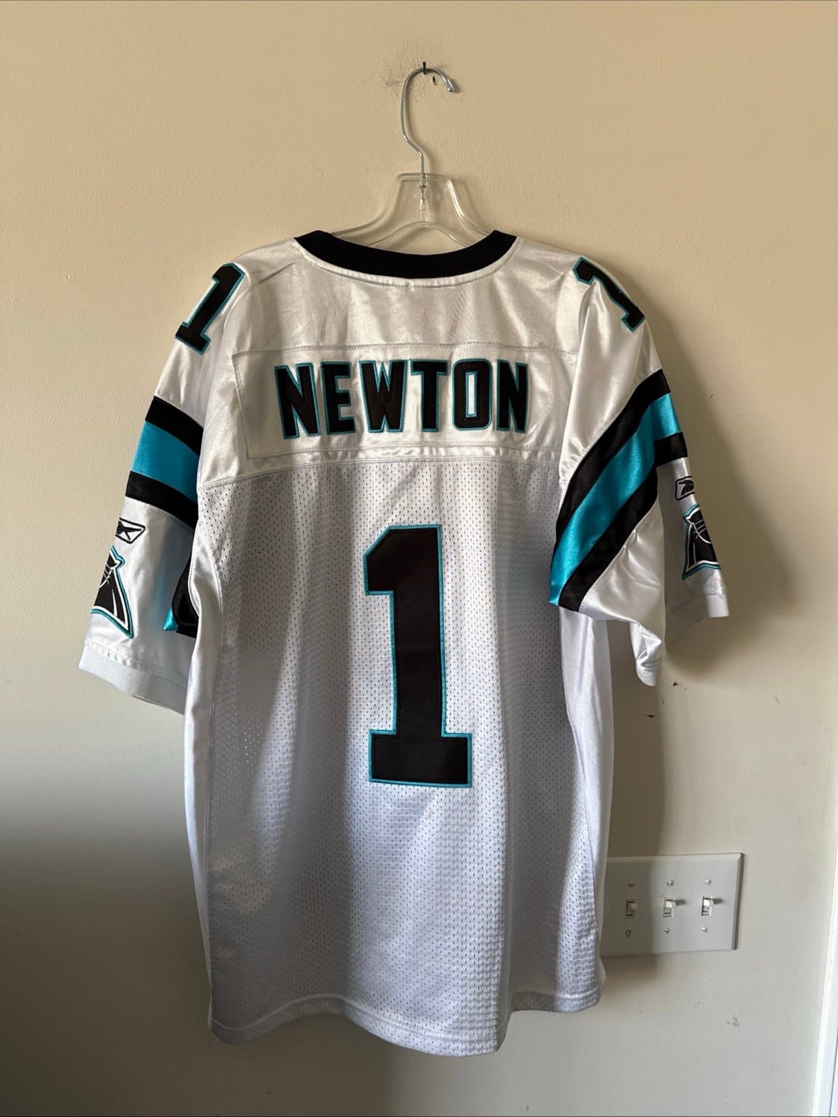 Men’s Reebok Cam Newton #1 Carolina Panthers On Field Jersey Sz 50 - White RARE - Thumbnail 6