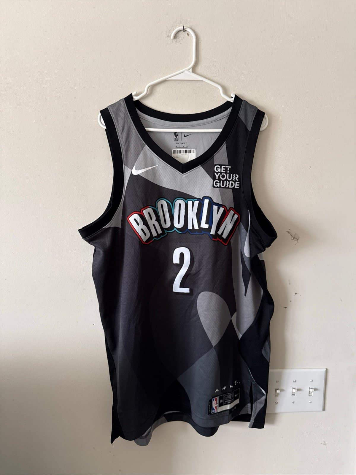 Men’s Nike x KAWS Cam Johnson #2 Brooklyn Nets City NBA Jersey Sz L - Black RARE - Image 1