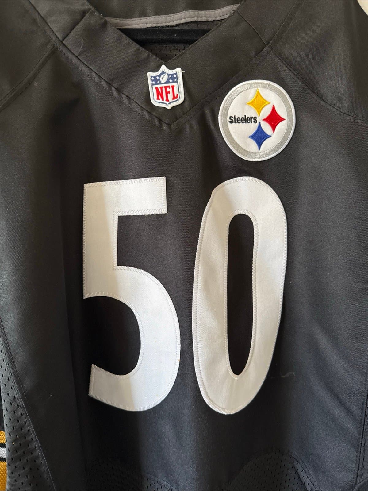Men’s Nike Ryan Shazier #50 Pittsburgh Steelers NFL Jersey Size 52 - Black RARE - Thumbnail 2
