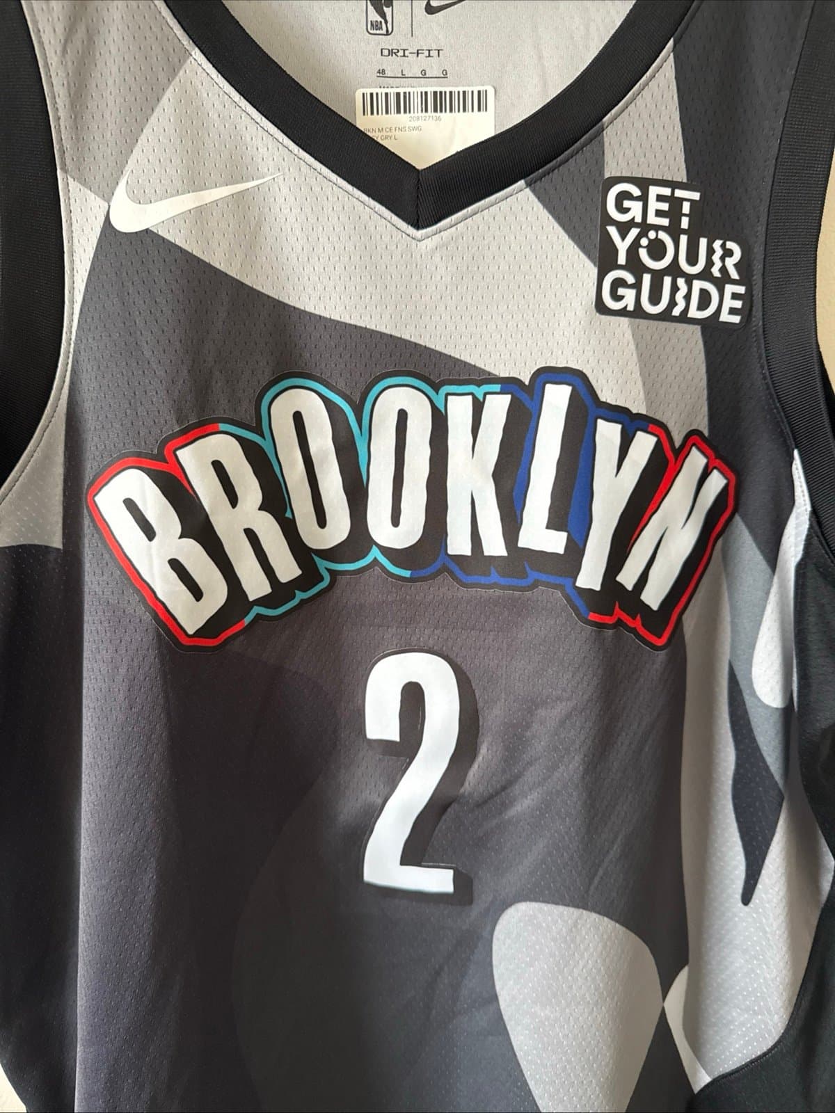 Men’s Nike x KAWS Cam Johnson #2 Brooklyn Nets City NBA Jersey Sz L - Black RARE - Thumbnail 2