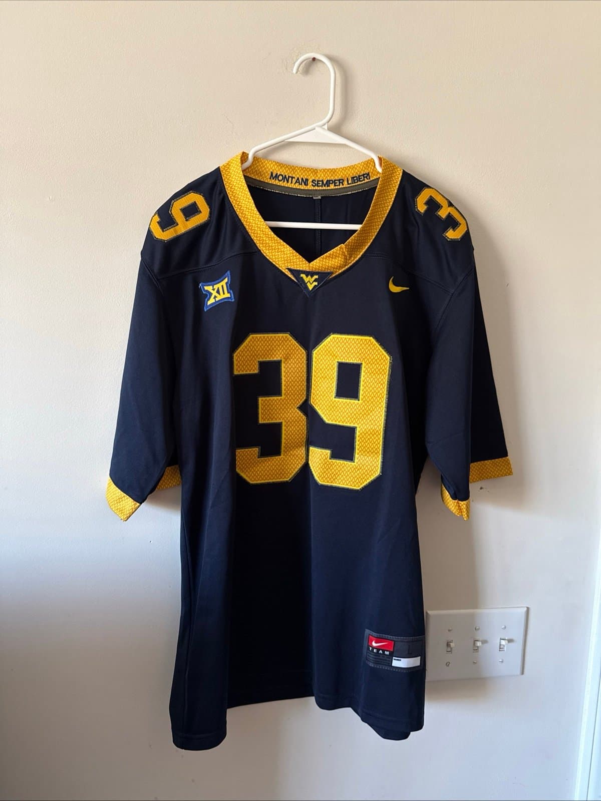 Men’s Nike Authentic West Virginia Mountaineers Danny King #39 Jersey Sz L Blue - Image 1