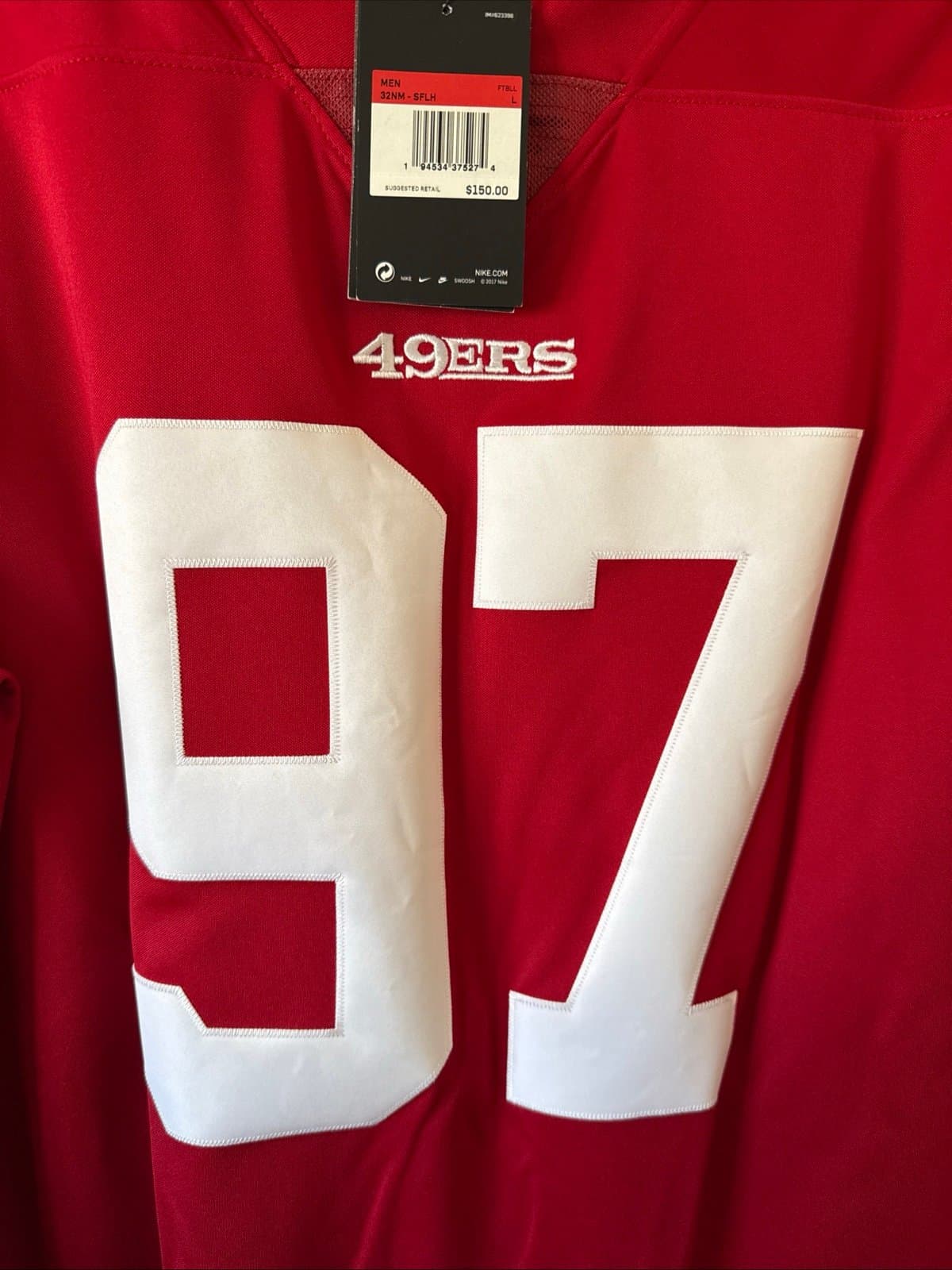 Men’s Nike Nick Bosa #97 SF 49ers Vapor Limited NFL Jersey Sz L - Red NWT RARE - Thumbnail 2