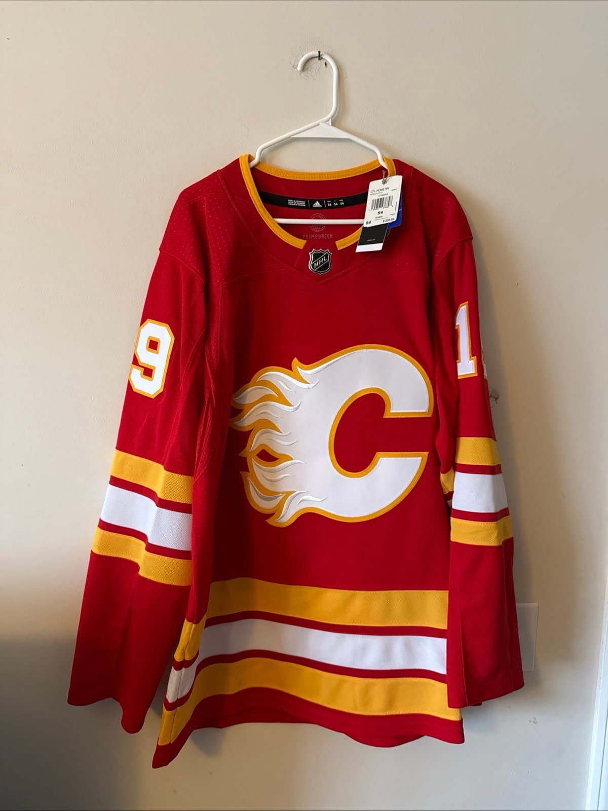Men’s Adidas Matthew Tkachuk #19 Calgary Flames Authentic Home Jersey Sz 54 NWT - Image 1