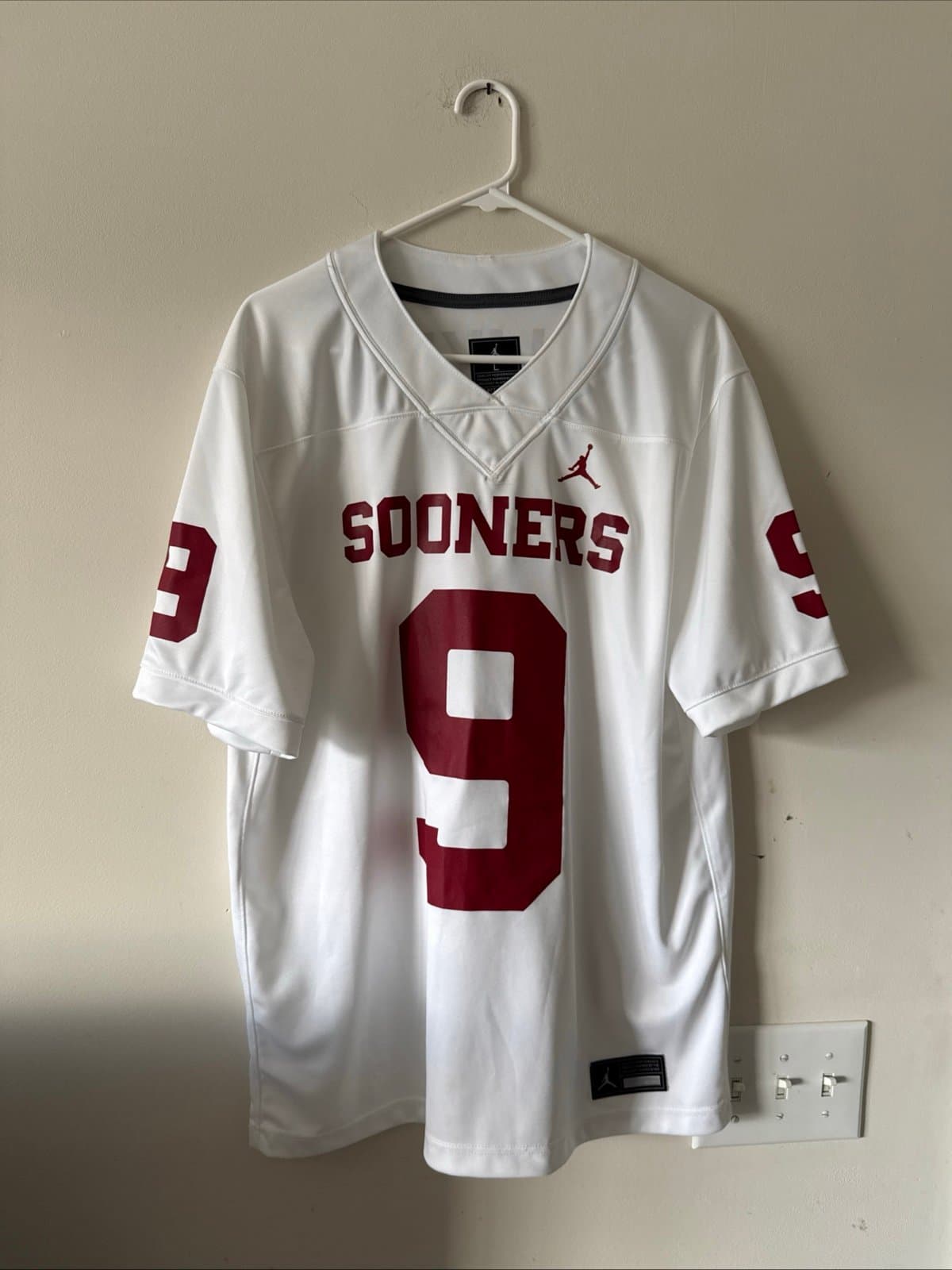 Men’s Nike Michael Hawkins Jr. #9 Oklahoma Sooners Football Jersey Sz L - RARE - Image 1