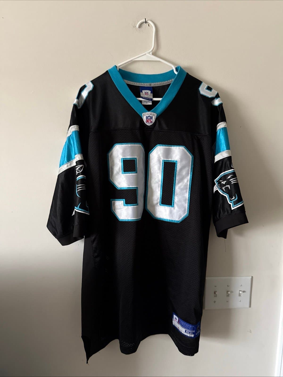 Men’s Reebok JULIUS PEPPERS #90 Carolina Panthers NFL Jersey Sz 52 - Black RARE - Image 1