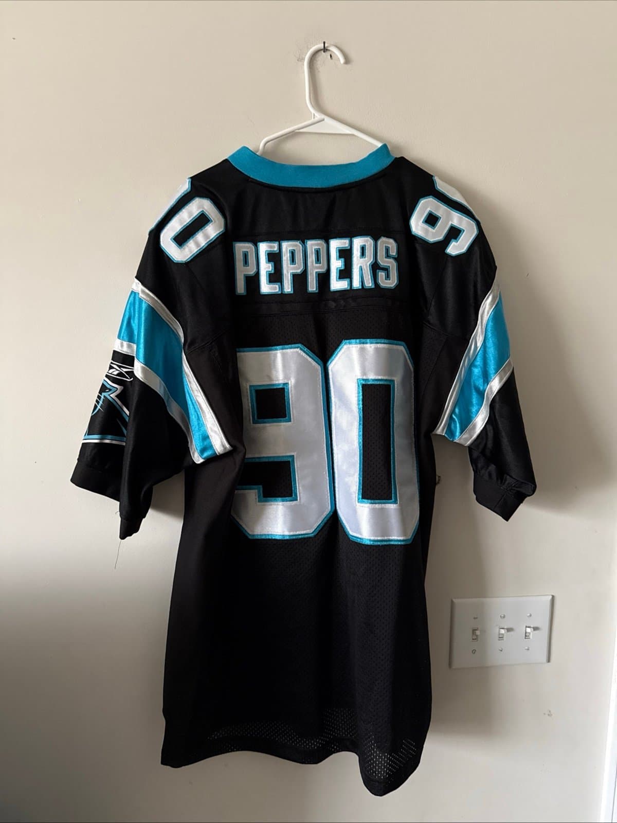 Men’s Reebok JULIUS PEPPERS #90 Carolina Panthers NFL Jersey Sz 52 - Black RARE - Thumbnail 6
