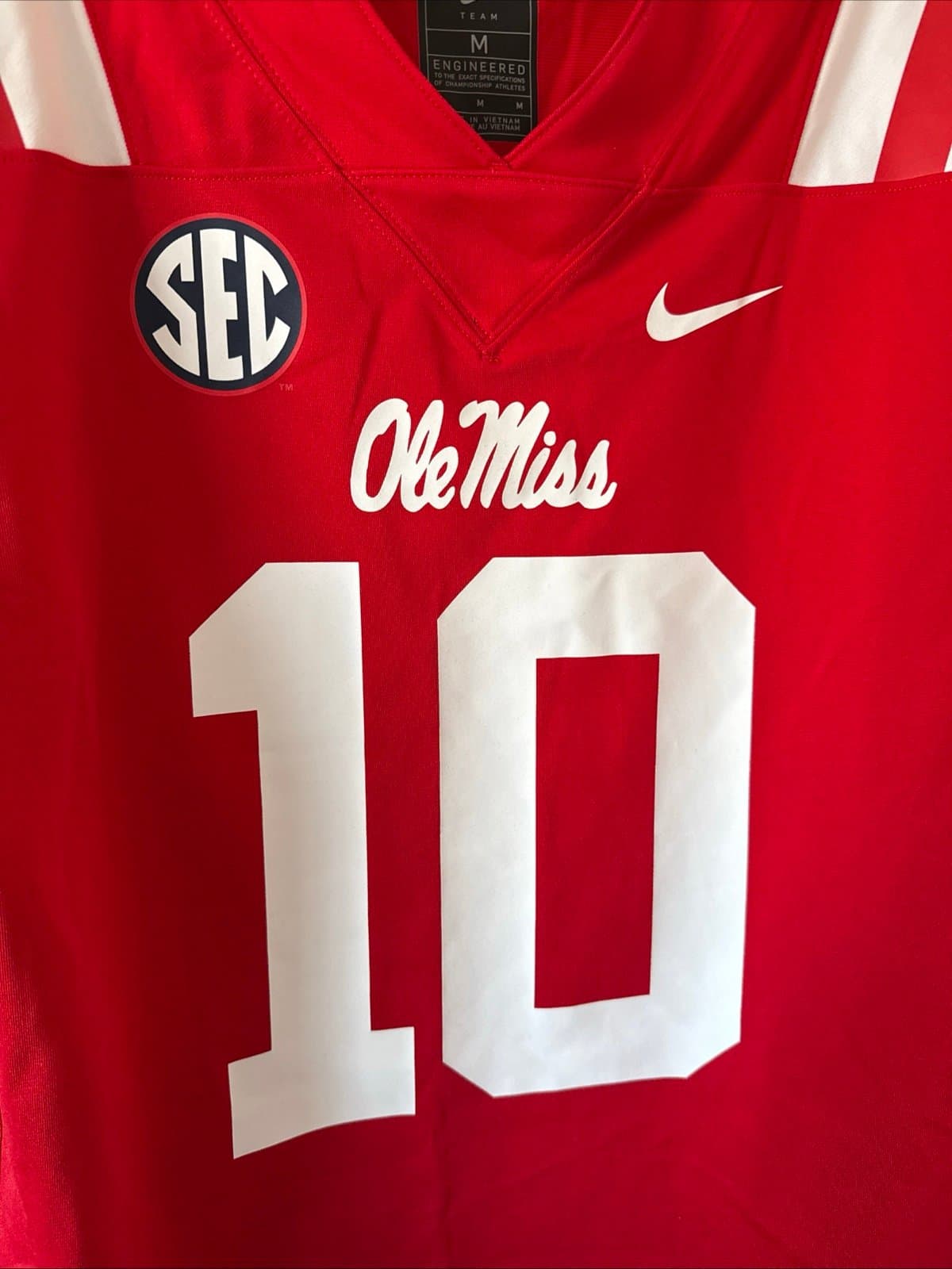 Men’s Nike Eli Manning #10 Ole Miss Rebels NCAA Jersey Sz M - Red RARE - Thumbnail 2