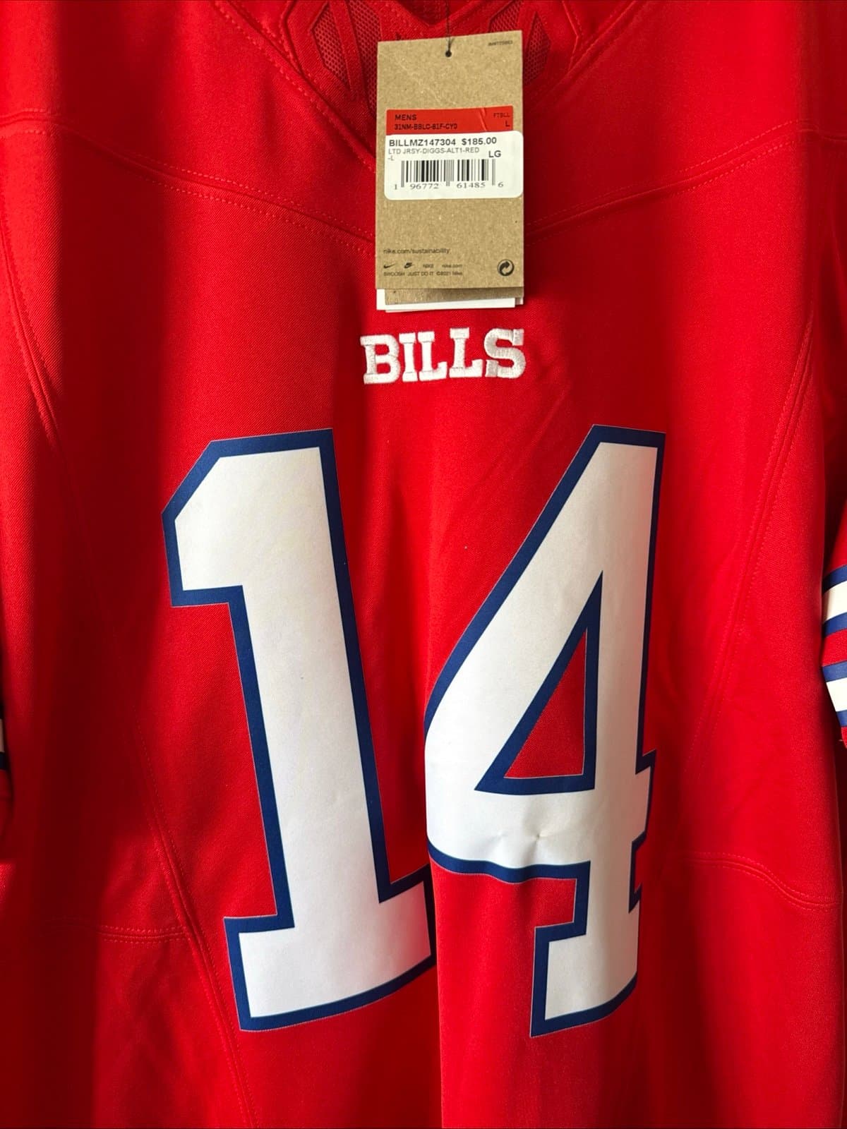 Men’s Nike Stefon Diggs #14 Buffalo Bills Vapor Lmtd Jersey Sz L - Red NWT RARE - Thumbnail 2