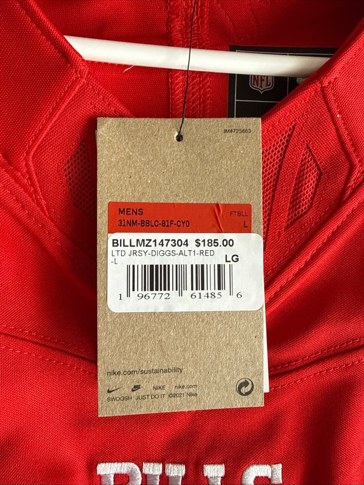 Men’s Nike Stefon Diggs #14 Buffalo Bills Vapor Lmtd Jersey Sz L - Red NWT RARE - Thumbnail 6