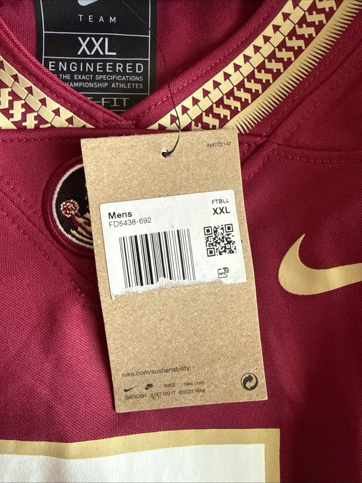 Men’s Nike Jared Verse #5 FSU Seminoles NCAA Jersey Sz 2XL - Red NWT RARE - Thumbnail 6