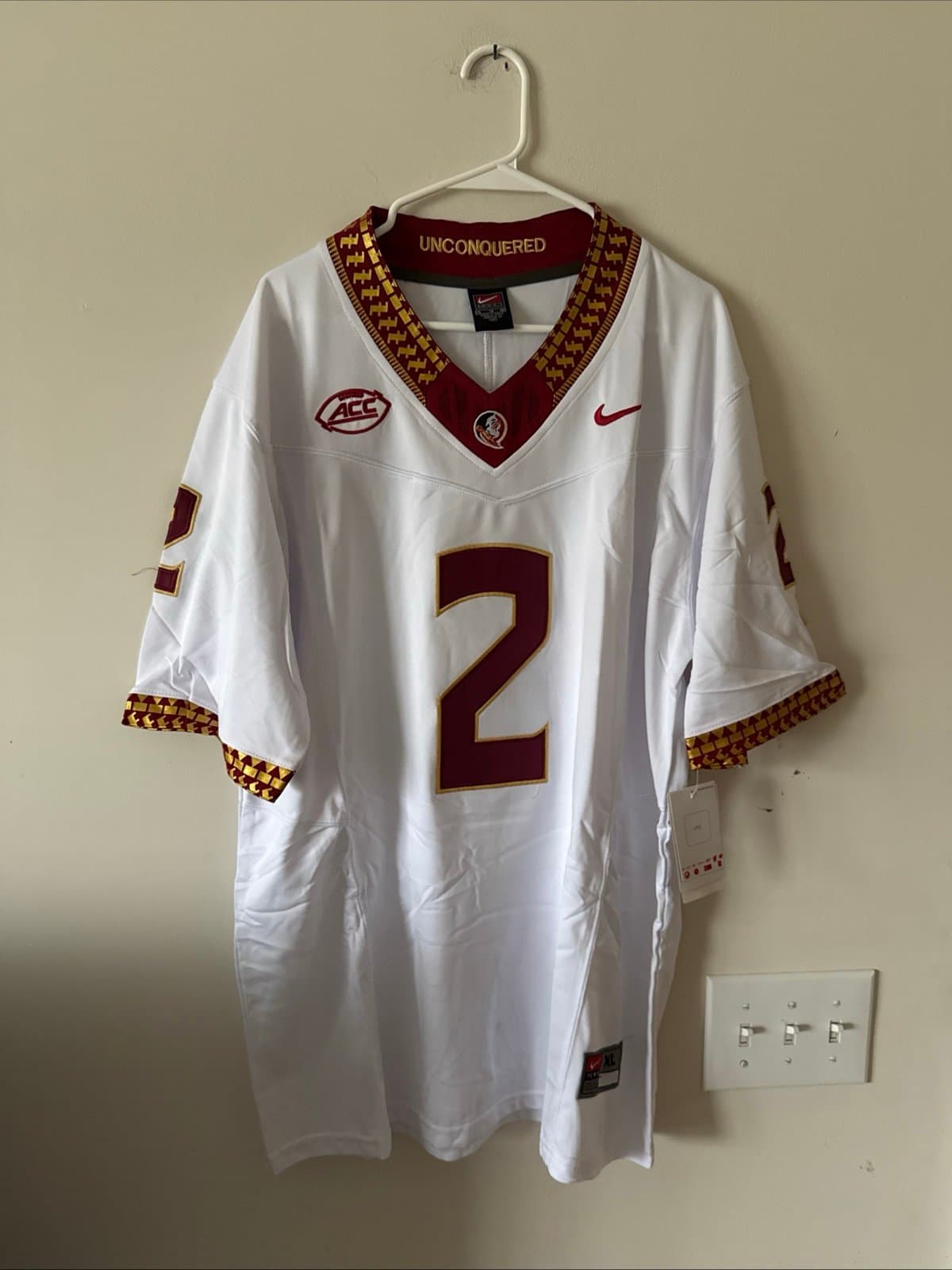 Men’s Nike Deion Sanders #2 Florida State Seminoles Jersey Sz XL - White NWT - Image 1