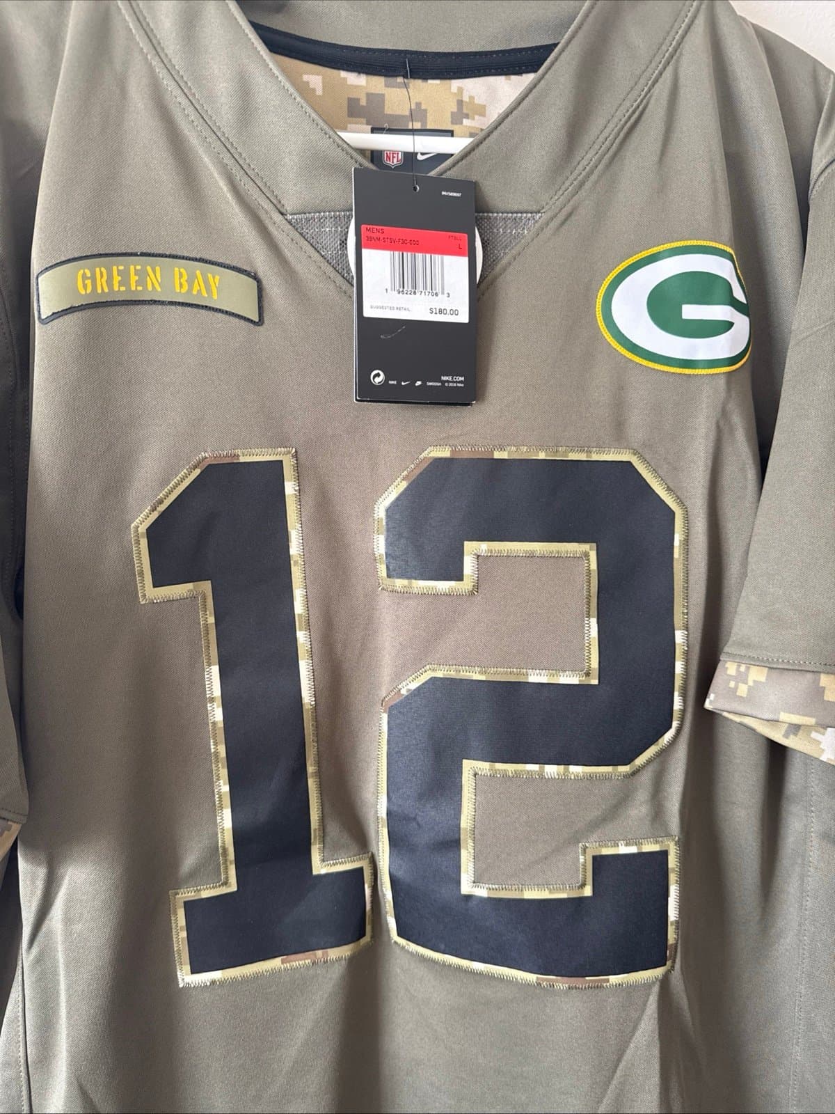 Men's Nike Aaron Rodgers #12 GB Packers Salute To Service Lmtd Jersey Sz L NWT - Thumbnail 2