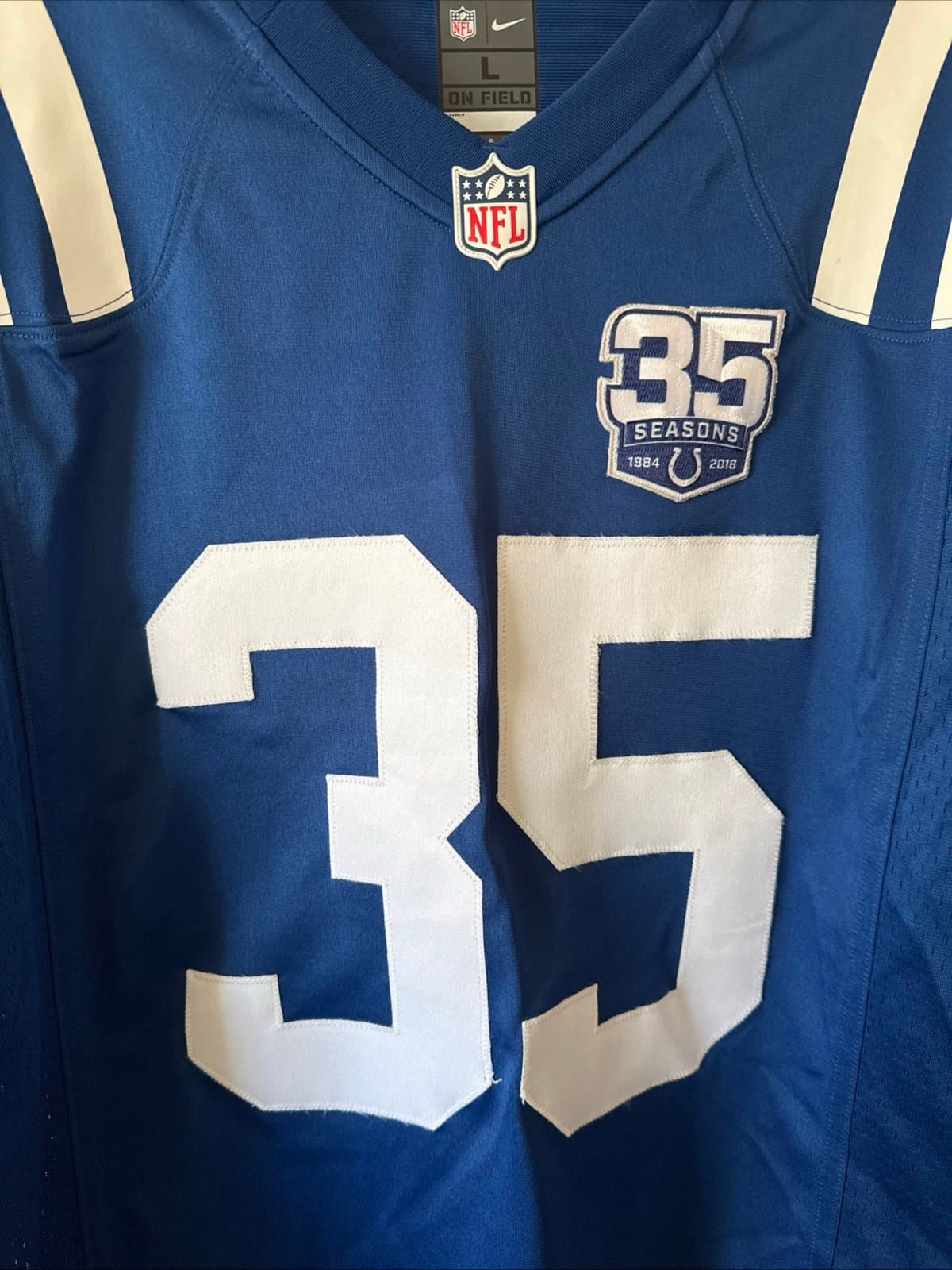 Men’s Nike Indianapolis Colts “Old National” 35 Seasons Jersey Sz L - Blue RARE - Thumbnail 2