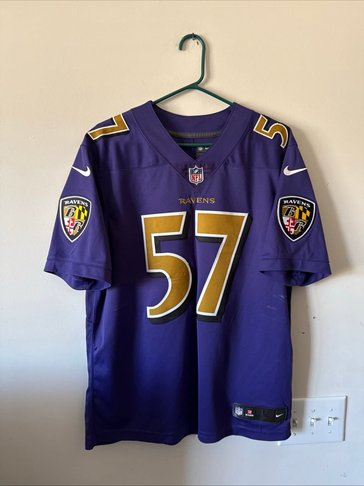 Men’s Nike CJ Mosley #57 Baltimore Ravens Color Rush Vapor Lmtd Jersey Sz L RARE - Image 1