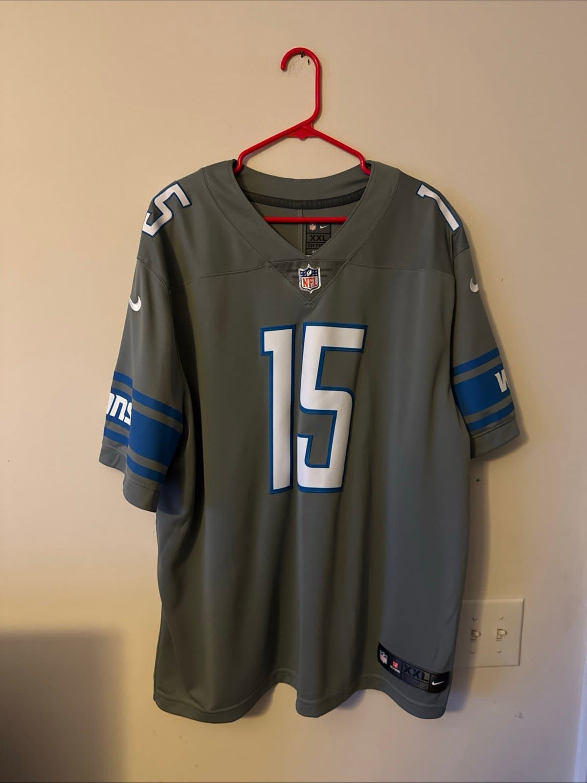 Men’s Nike Golden Tate #15 Detroit Lions Vapor Lmtd Jersey Sz 2XL - Gray RARE - Image 1