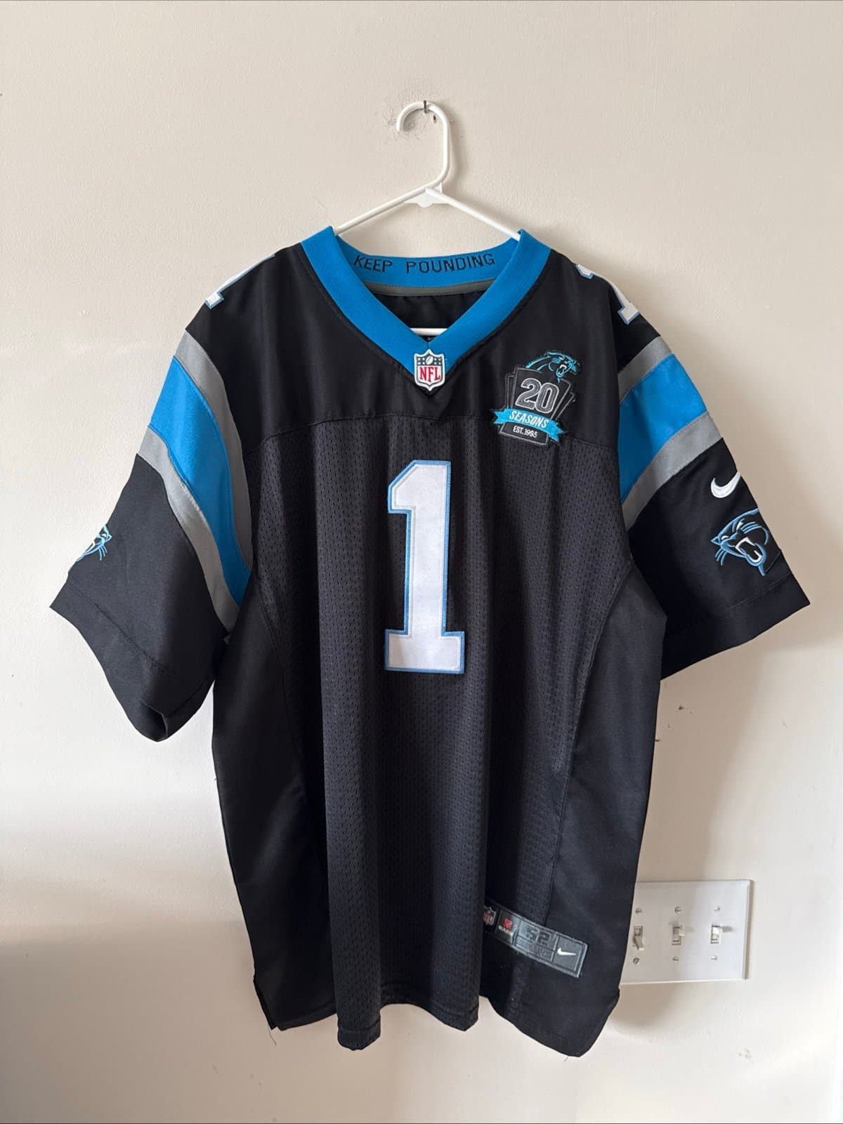Men’s Nike Cam Newton #1 Carolina Panthers 20th Anniversary Jersey Sz 52 - RARE - Image 1