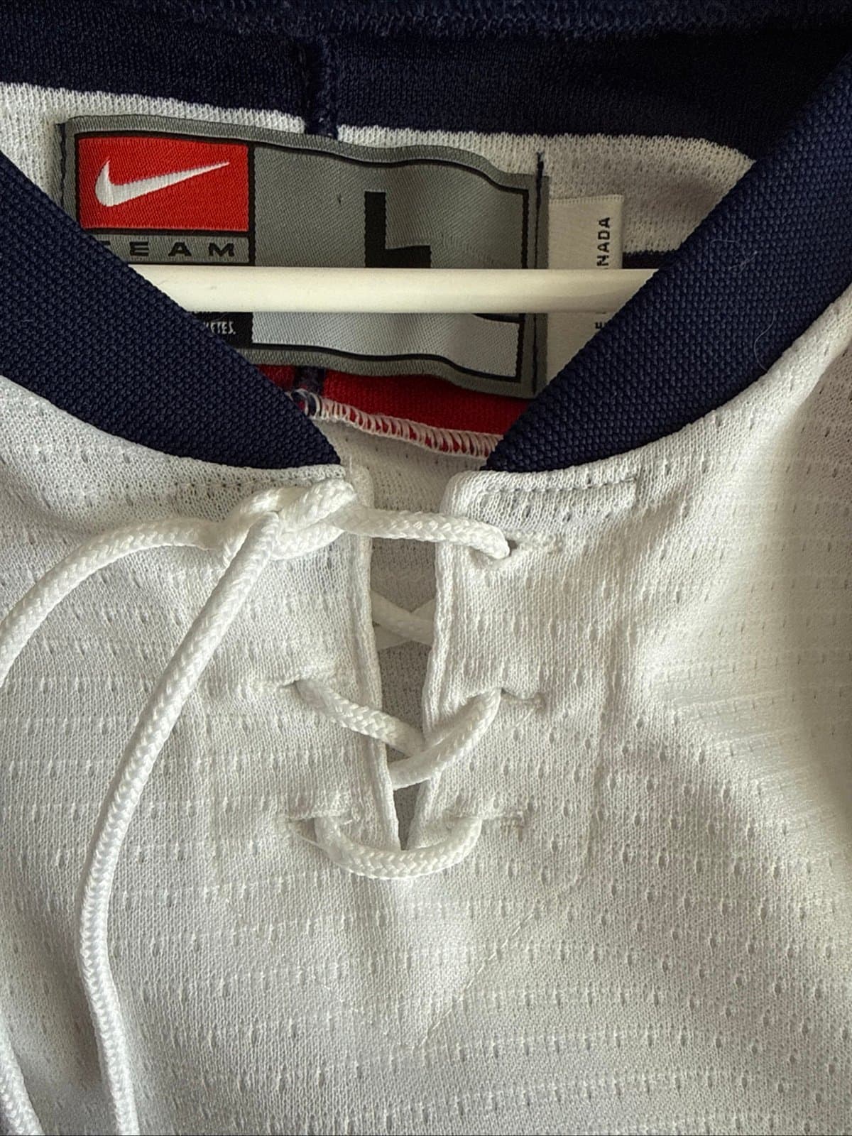 Men’s VTG Nike Team USA #9 2002 Winter Olympics Hockey Jersey Sz L - White RARE - Thumbnail 5