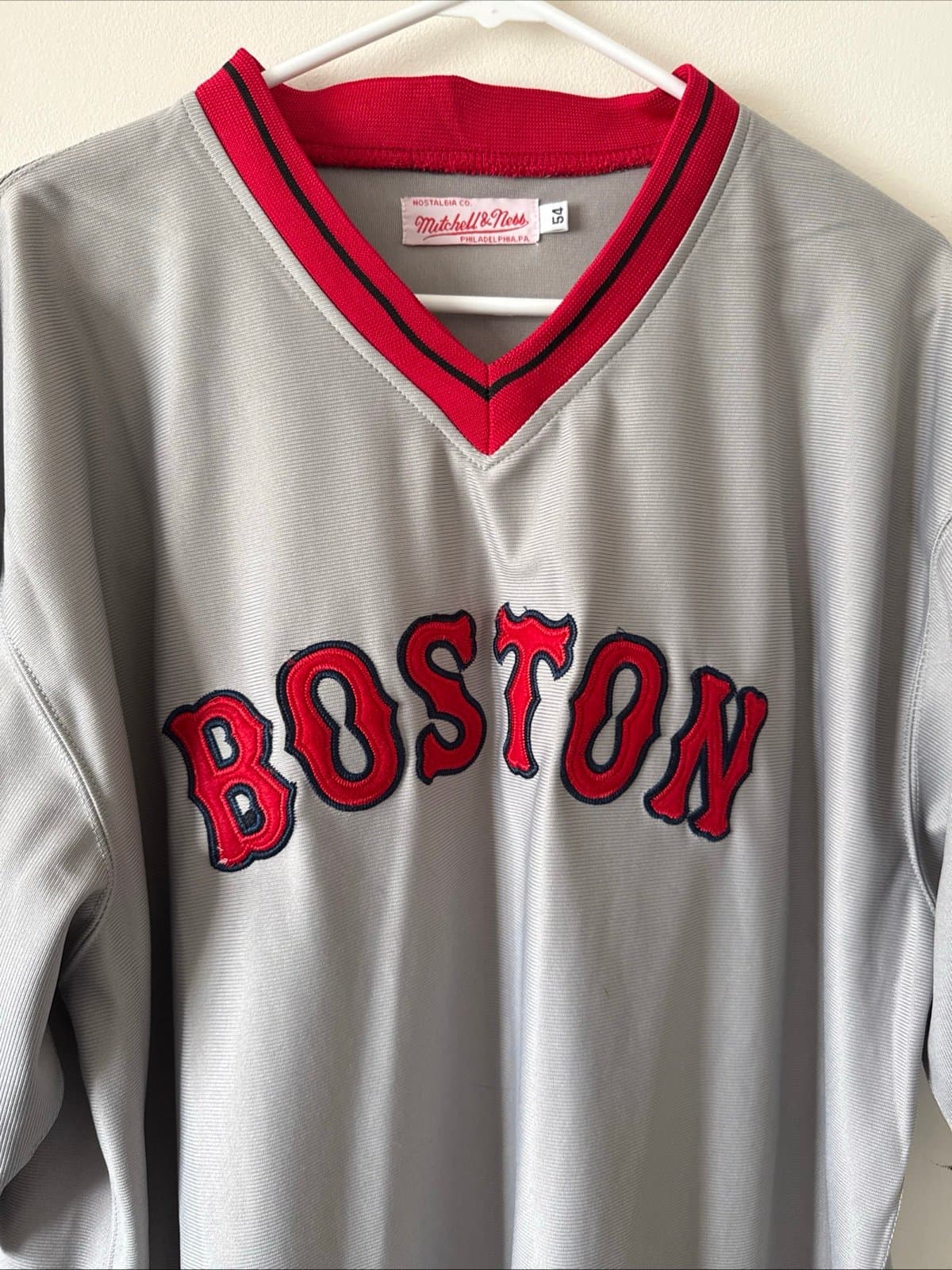 Men’s Mitchell & Ness Carlton Fisk #27 1975 Boston Red Sox Jersey Sz 54 - Gray - Thumbnail 2