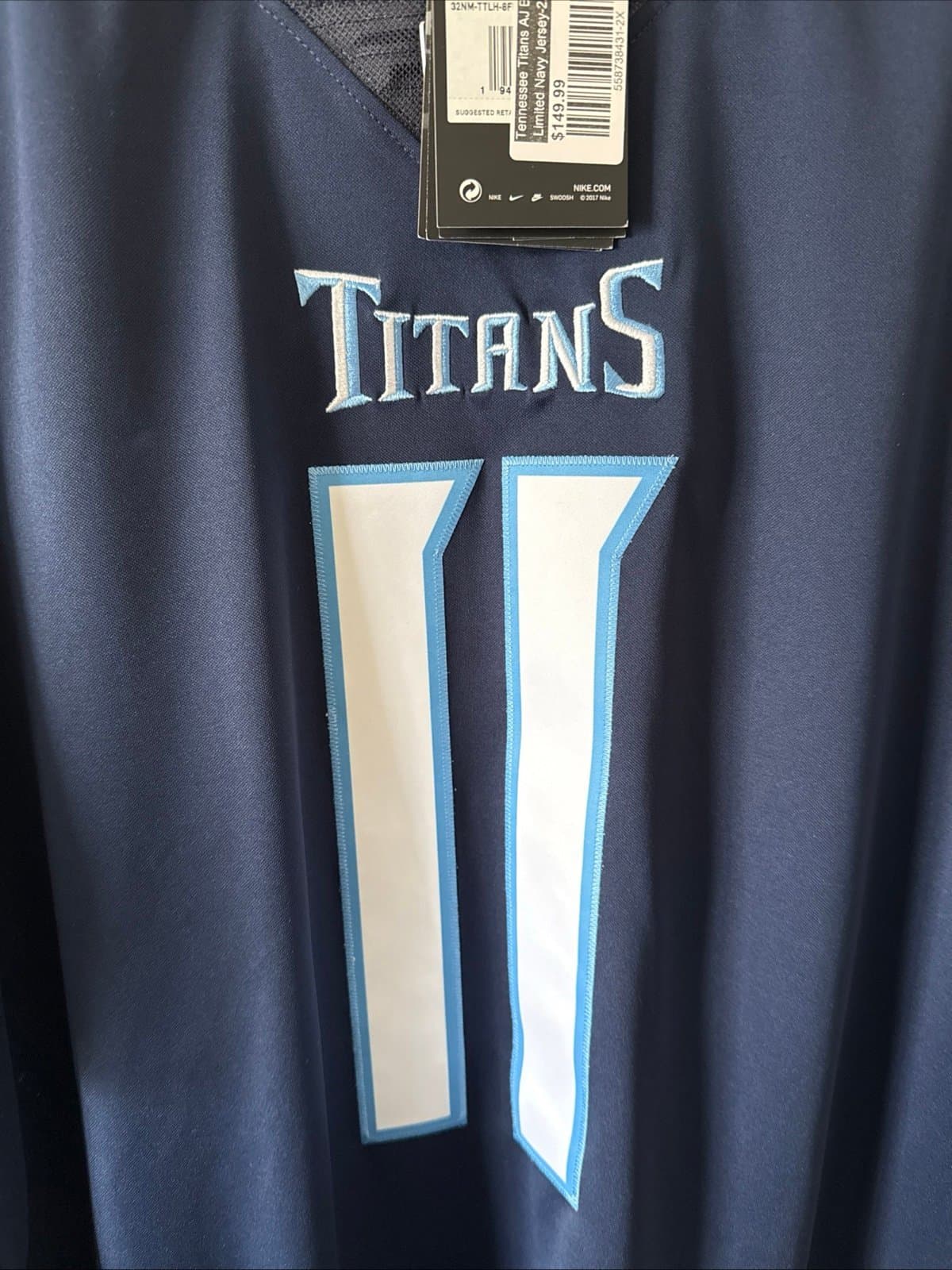 Men’s Nike AJ Brown #11 Tennessee Titans Vapor Lmtd Jersey Sz 2XL Blue NWT RARE - Thumbnail 2