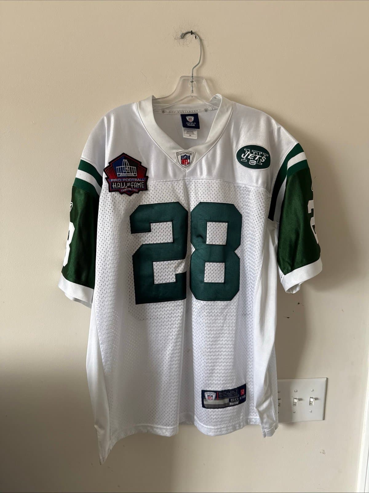 Men’s Reebok Curtis Martin #28 New York Jets HOF Patch NFL Jersey Sz 50 - RARE - Image 1