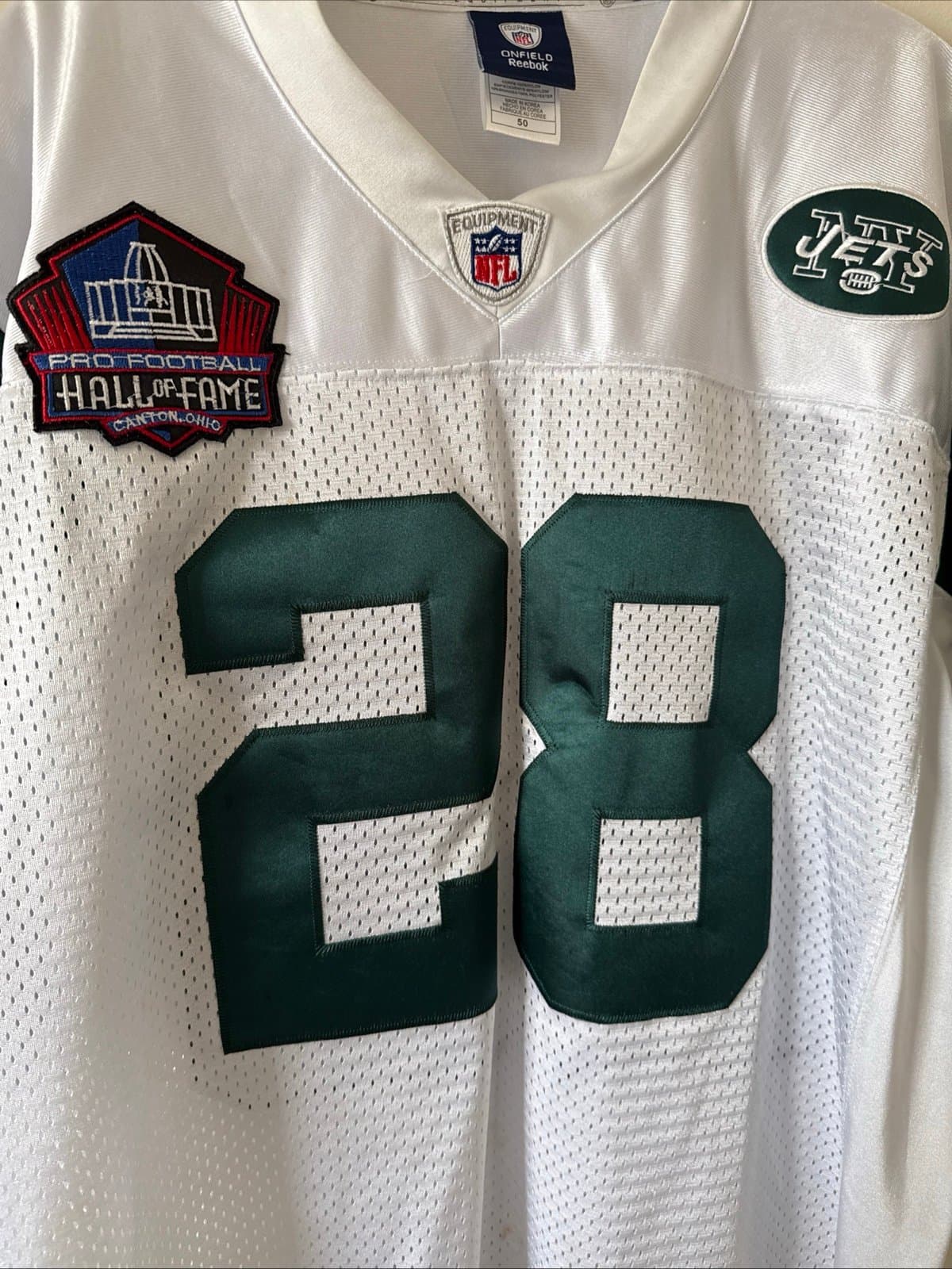 Men’s Reebok Curtis Martin #28 New York Jets HOF Patch NFL Jersey Sz 50 - RARE - Thumbnail 2