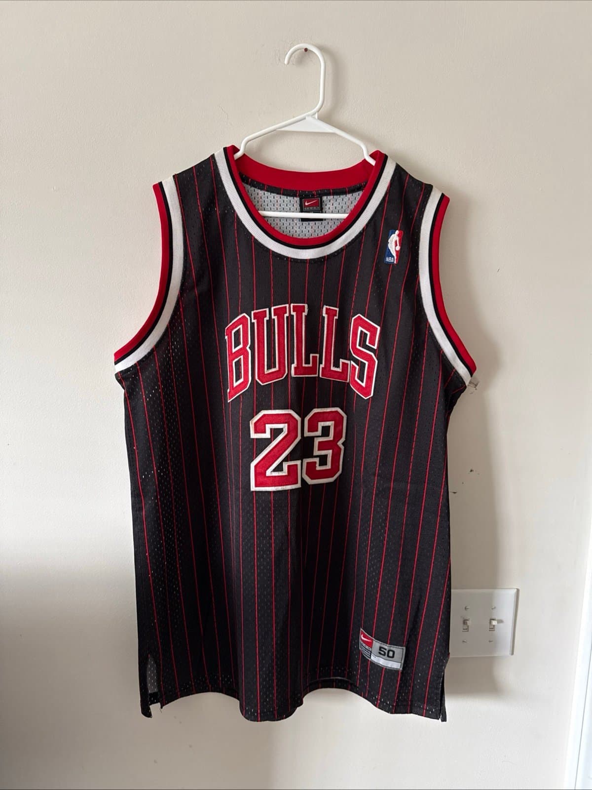 Men’s Nike Michael Jordan #23 Chicago Bulls Jersey Black Pinstripe Sz 50 - NWOT - Image 1