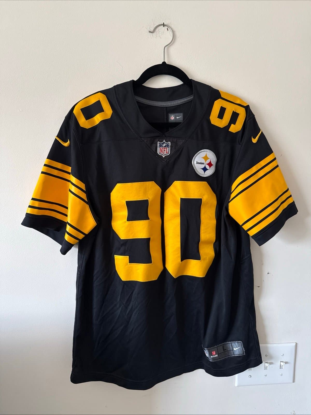 Men’s Nike TJ Watt #90 Steelers Vapor Lmtd Color Rush Jersey Sz L - Black RARE - Image 1