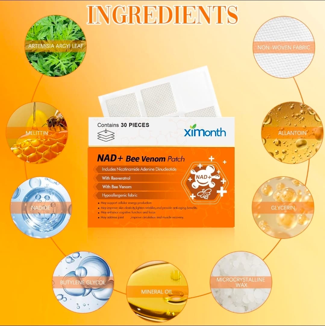 2packs Ximonth NAD+ Bee Venom Patch 30 Pieces Anti-Aging - Thumbnail 6