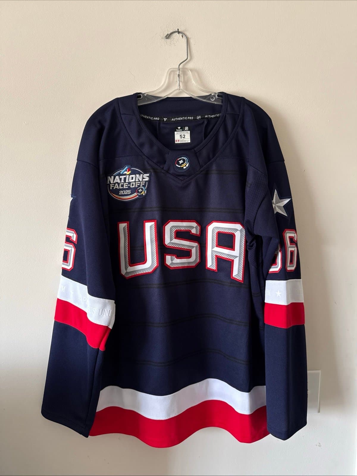 Men’s Fanatics Jack Hughes #86 Team USA 4 Nations Faceoff Jersey Size 52 - RARE - Image 1