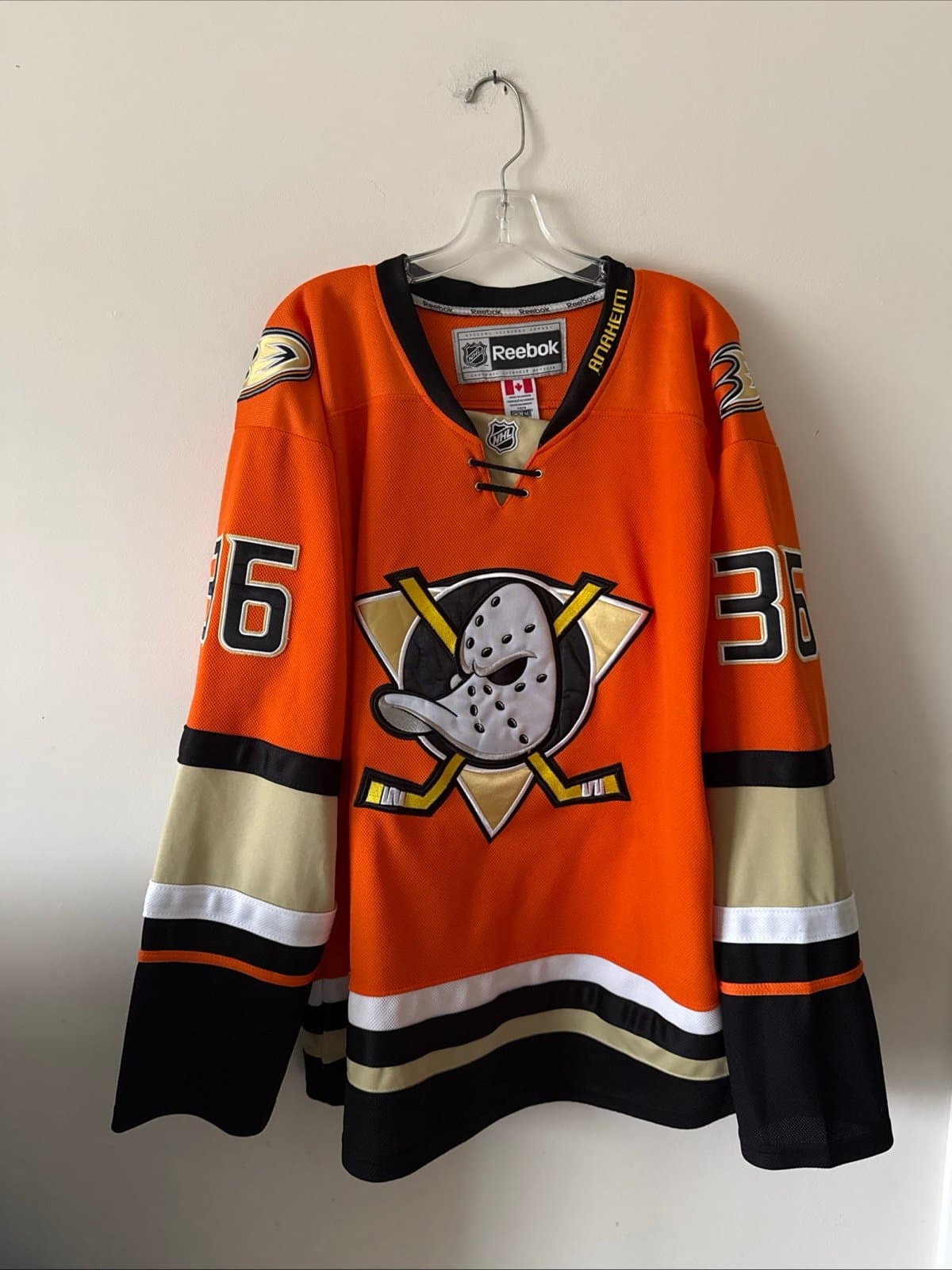 MEN’S REEBOK JOHN GIBSON #36 2015 REEBOK ANAHEIM DUCKS 3rd JERSEY SZ 52 RARE - Image 1
