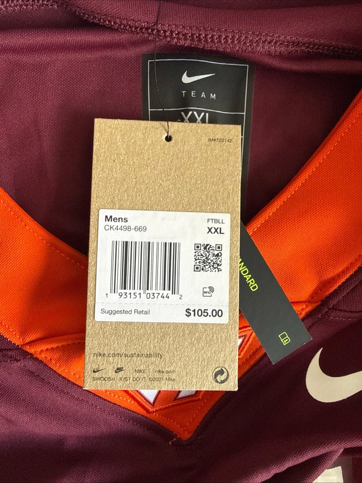 Men’s Nike Jordan Tapscott #81 Autographed VT Hokies Jersey Sz 2XL - NWT RARE - Thumbnail 5