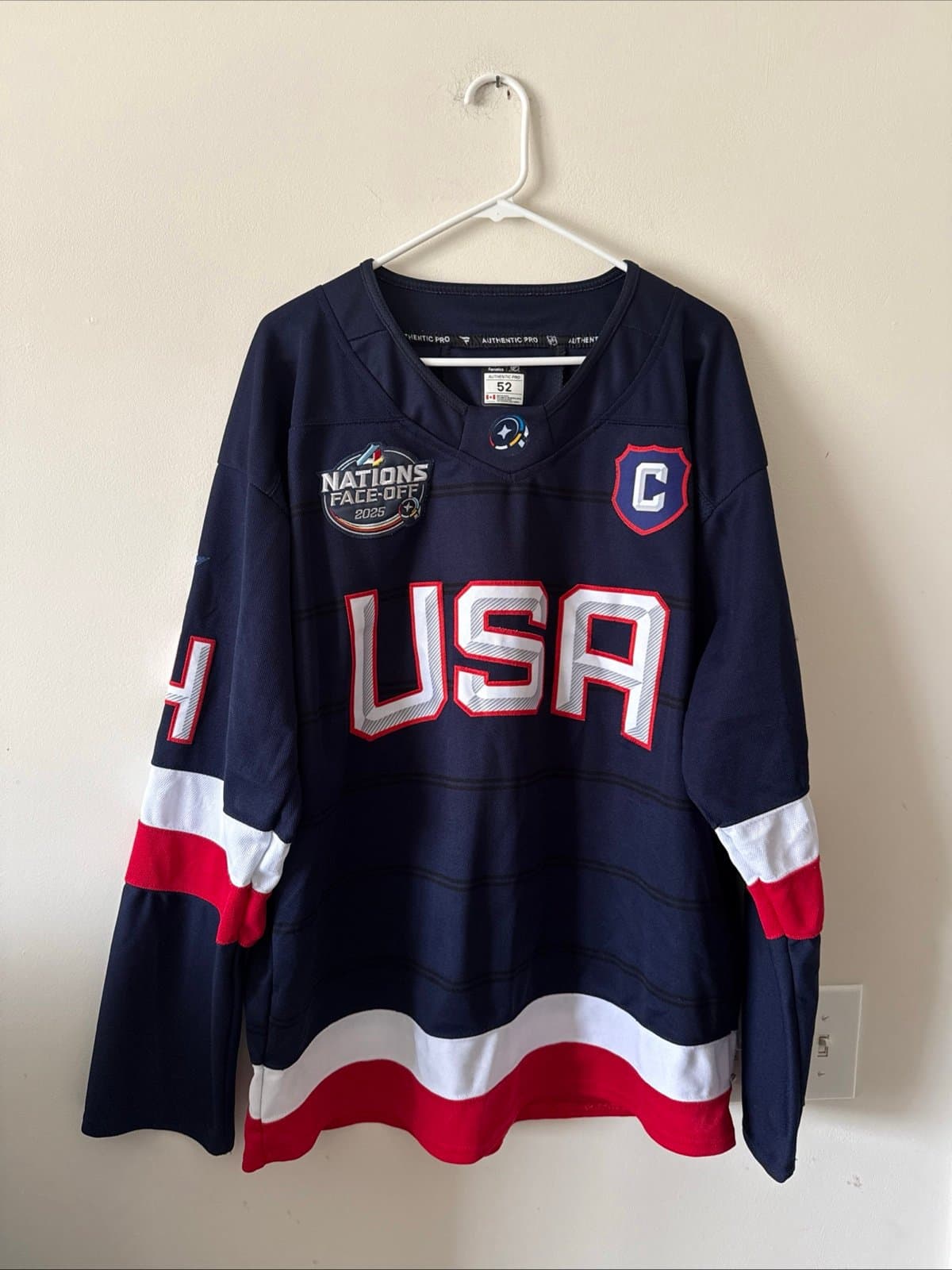 Men’s Fanatics Auston Matthews #34 Team USA 4 Nations Faceoff Jersey Sz 52 RARE - Image 1