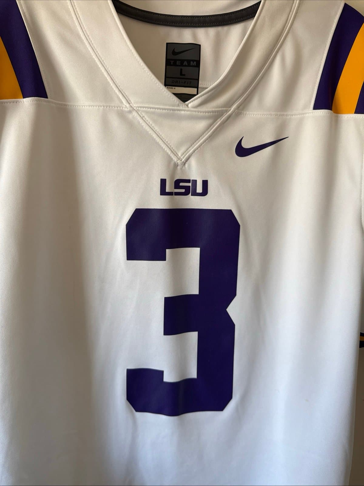 Men’s Nike Odell Beckham Jr #3 LSU Tigers Vapor Limited Jersey Sz L - White - Thumbnail 2