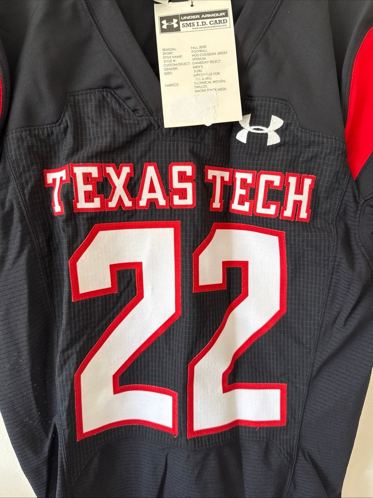 Men’s UNDER ARMOUR Texas Tech #22 2020 Team Issued Jersey Sz L - Black RARE - Thumbnail 2