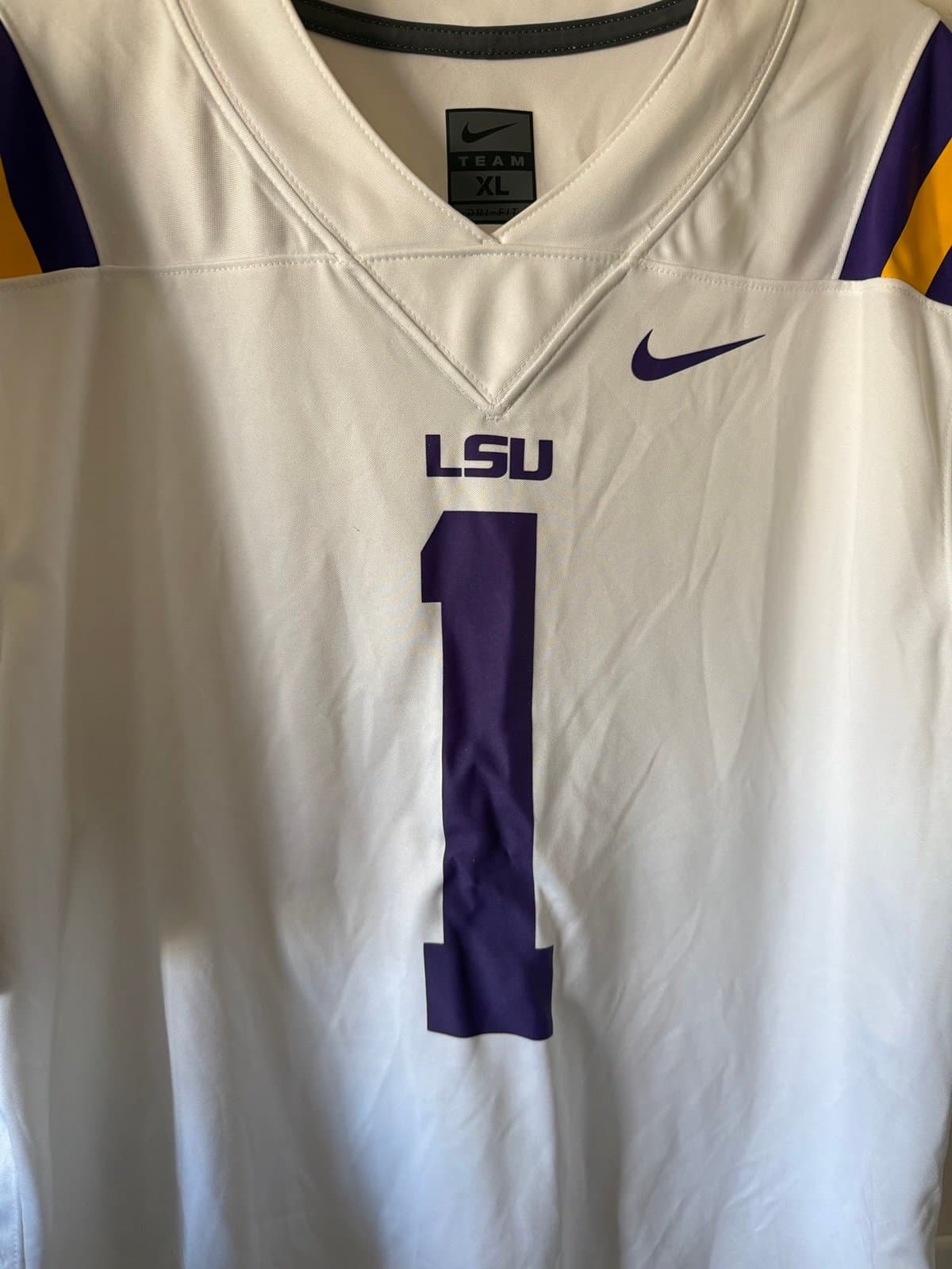 Nike Men's LSU Tigers Ja'Marr Chase #1 Dri-FIT Game Football Jersey White Sz XL - Thumbnail 2