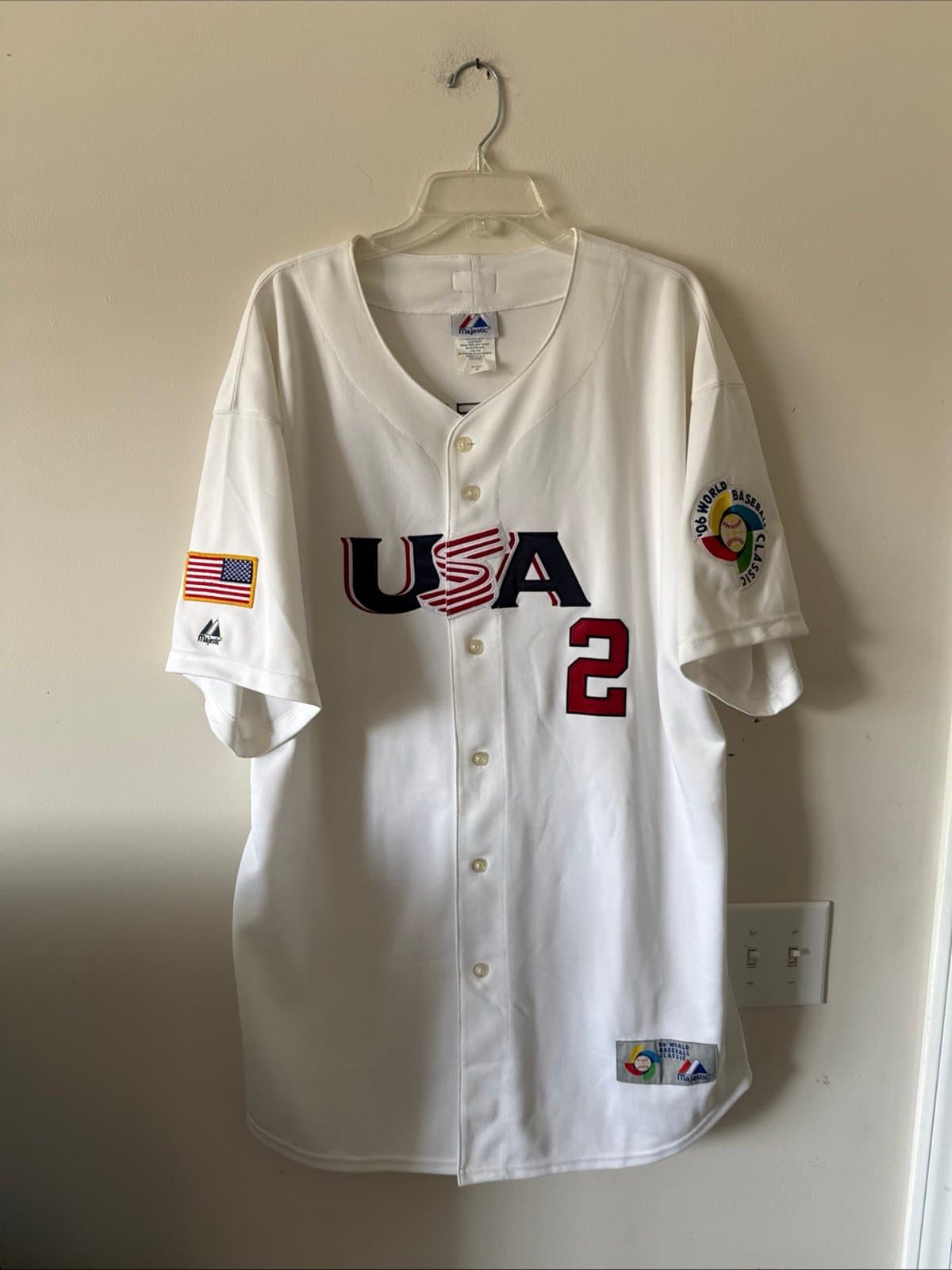 MEN’S MAJESTIC DEREK JETER #2 TEAM USA 2006 WORLD BASEBALL CLASSIC JERSEY SZ 52 - Image 1