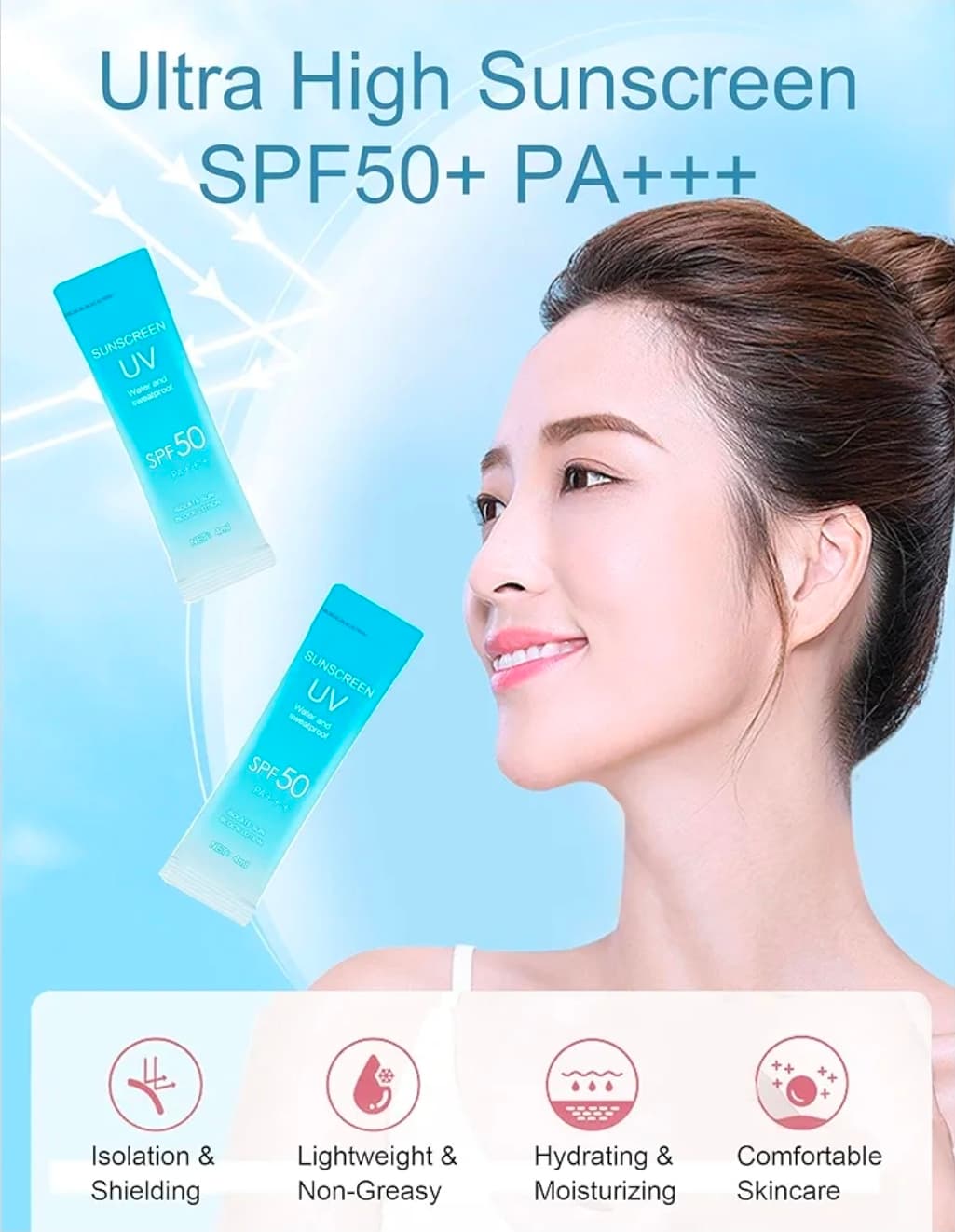 20 single use packs Sunscreen UV SPF50 PA+++ Water and Sweatproof Sachets - Thumbnail 2
