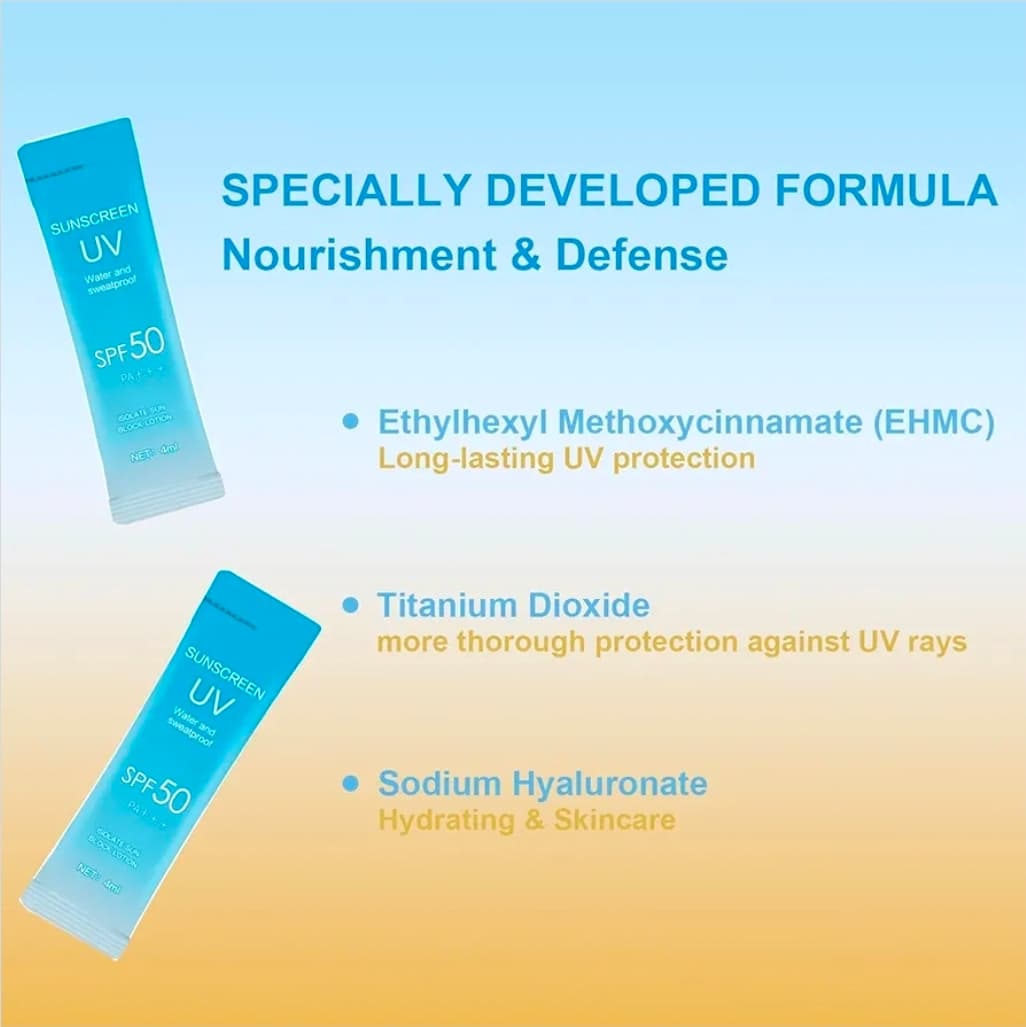 20 single use packs Sunscreen UV SPF50 PA+++ Water and Sweatproof Sachets - Thumbnail 3