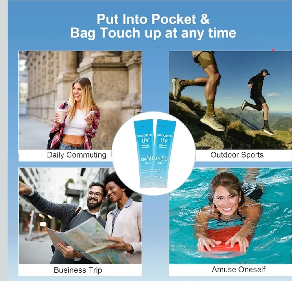 20 single use packs Sunscreen UV SPF50 PA+++ Water and Sweatproof Sachets - Thumbnail 9