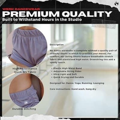WERK Dancewear Gray Tie String Shorts -Side Tie Performance Shorts - Adult Small - Thumbnail 4