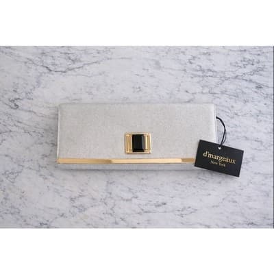 Classy Elegant Silver Glitter Clutch with Gold Accents by d’Margeaux New York - Thumbnail 2