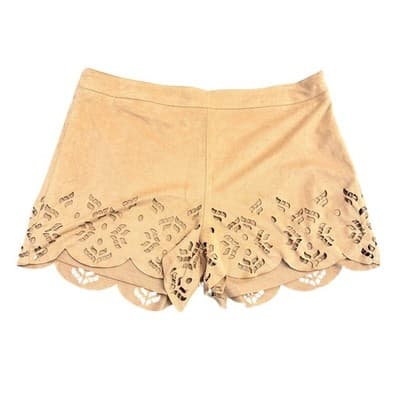 New Stella Luce Tan Faux Suede Scalloped Shorts Boho Size Large - Thumbnail 2