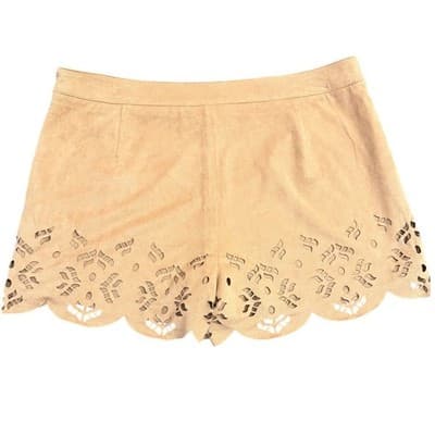 New Stella Luce Tan Faux Suede Scalloped Shorts Boho Size Large - Thumbnail 3