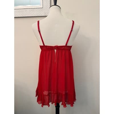 NEW 3 Piece Red Lace Lingerie Set Sheer Babydoll Robe - Thumbnail 5