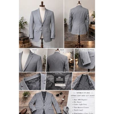 Structure Fitted Men's Suit Jacket Dark Gray Size 40 Regular - Thumbnail 2
