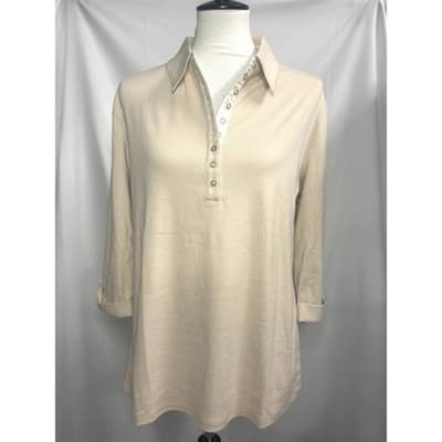 GC Fontana Long Sleeve Button Neck Top - Beige - Size 46 (Large) - NWOT - Image 1